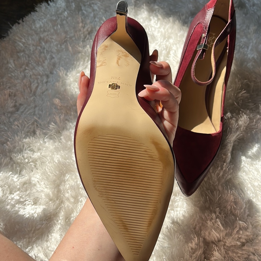 Burgundy Ann Taylor Leather/Suede Kitten Heels - Picture 6 of 6